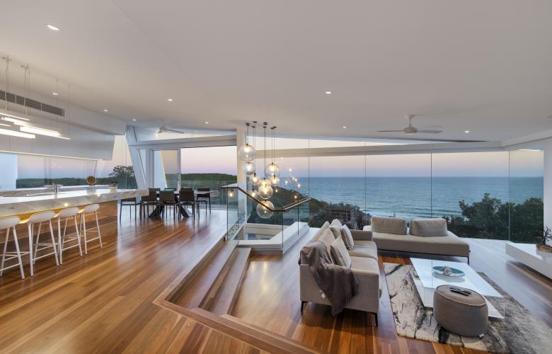 large living room with sea view